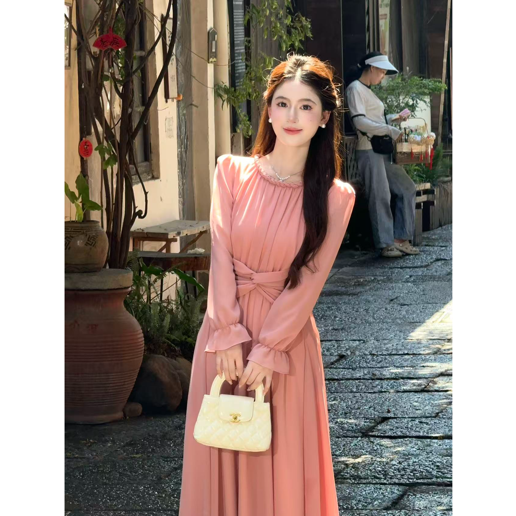 【暮色蔷薇】LiLi李李法式温柔风粉色收腰显瘦仙女裙连衣裙XMZH9111