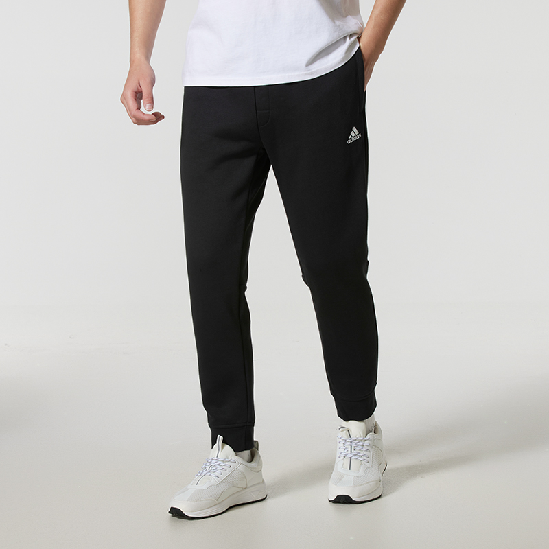 阿迪达斯运动裤男冬季新款修身针织束脚加绒保暖锥形裤腿休闲长裤