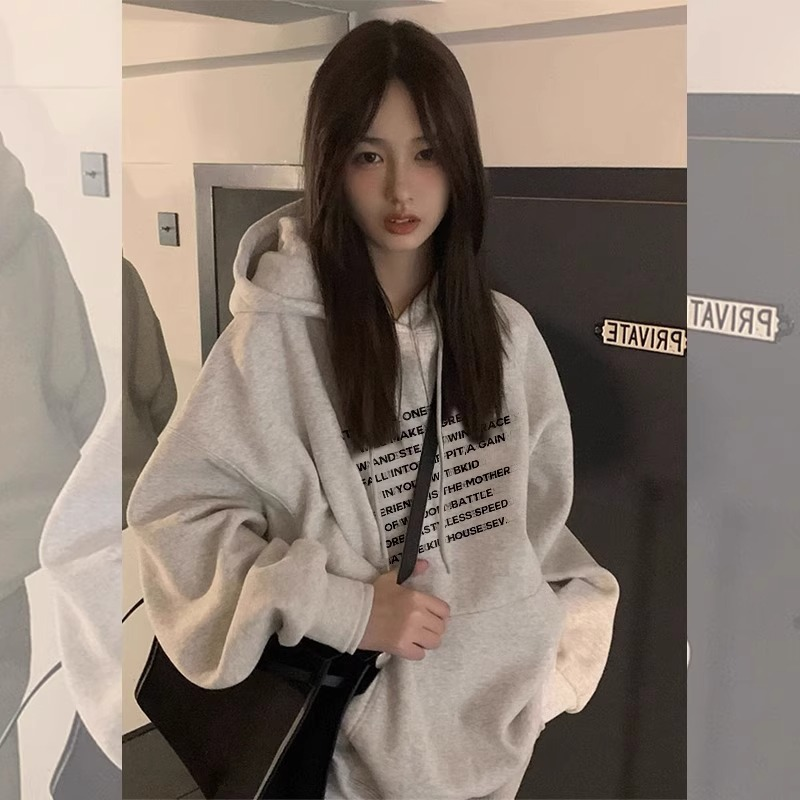 秋冬季连帽卫衣oversize加绒加厚女装重磅外套宽松慵懒风ins百搭