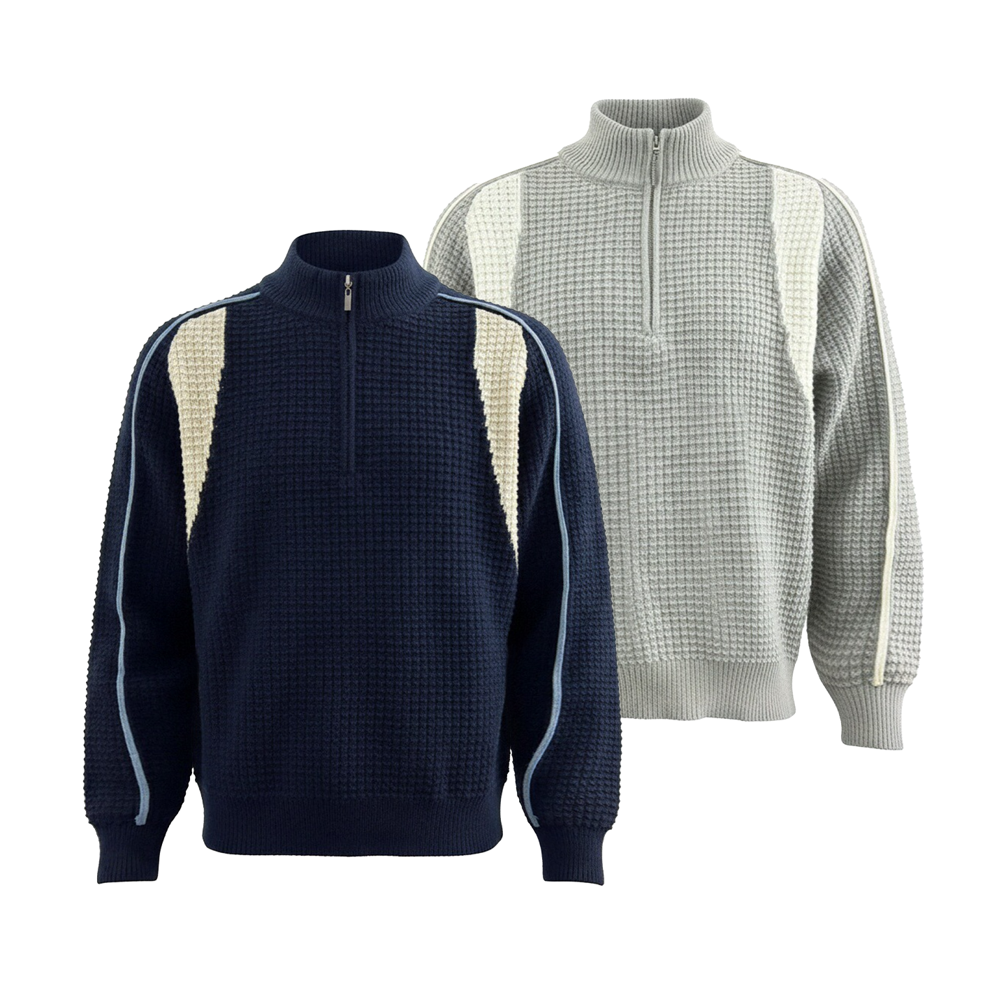 Dehz25FW毛衣男高级感撞色拼接设计慵懒毛衫宽松半拉链针织衫秋冬