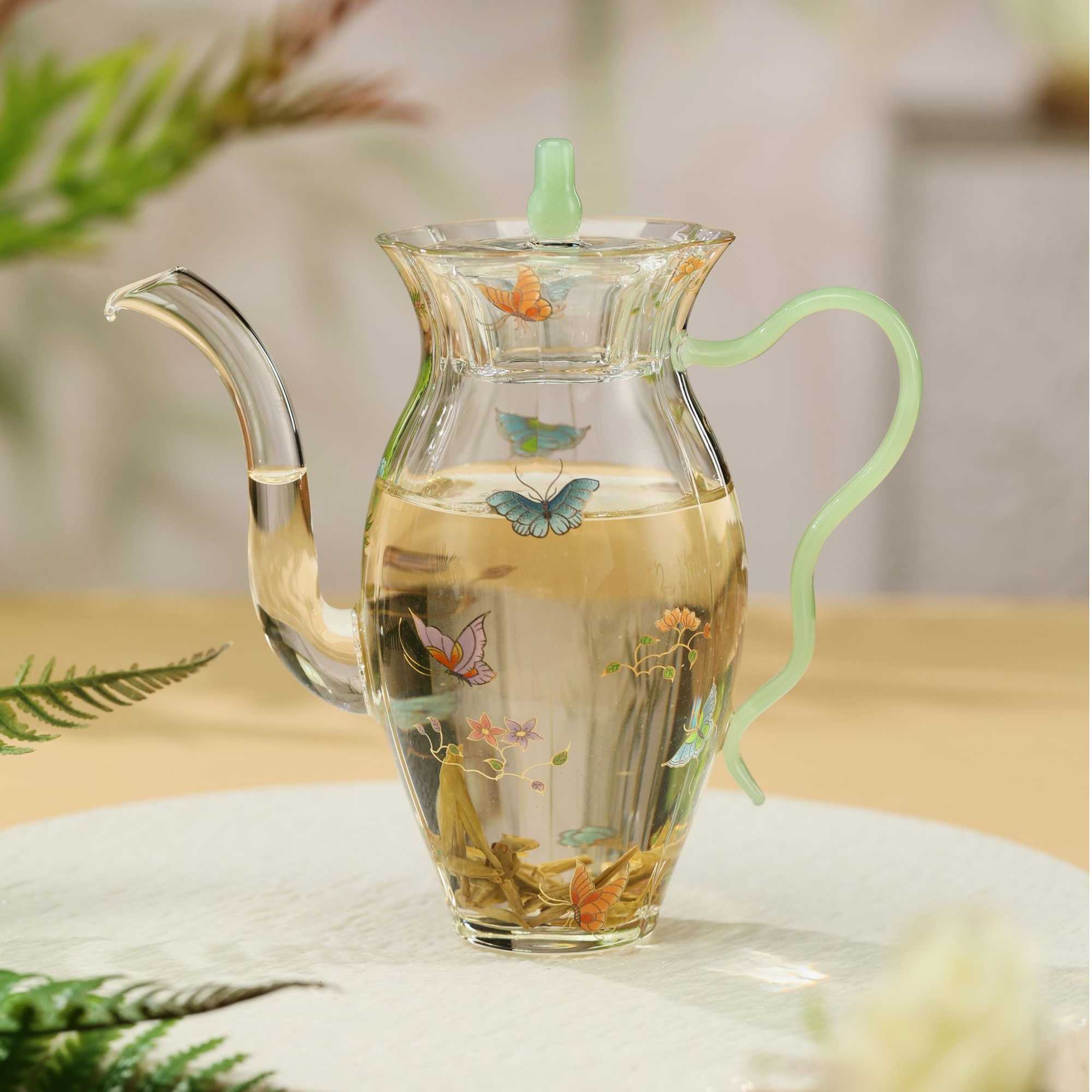 禾器新品蝶恋花·花容壶手工创意简约彩色家用耐热容量380禾器茶具