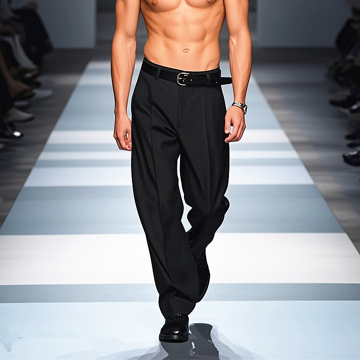 2025春季新款时装周走秀款男士休闲西裤时尚宽松小直筒裤子