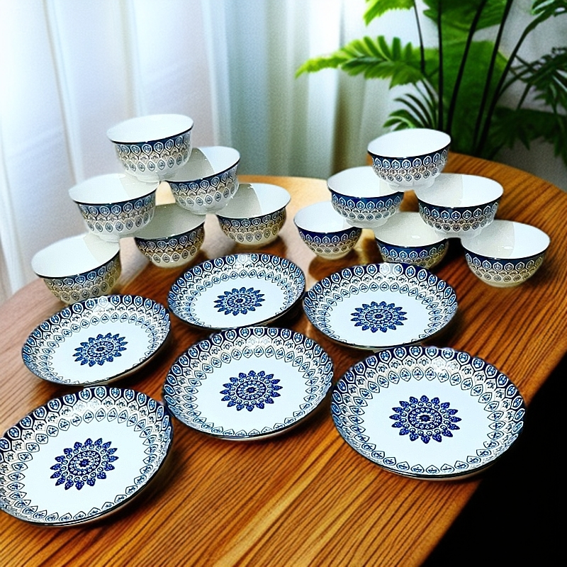 新疆包18件. Yegilik. 6qina 6piyala 6tahsa家用 陶瓷米饭碗好看
