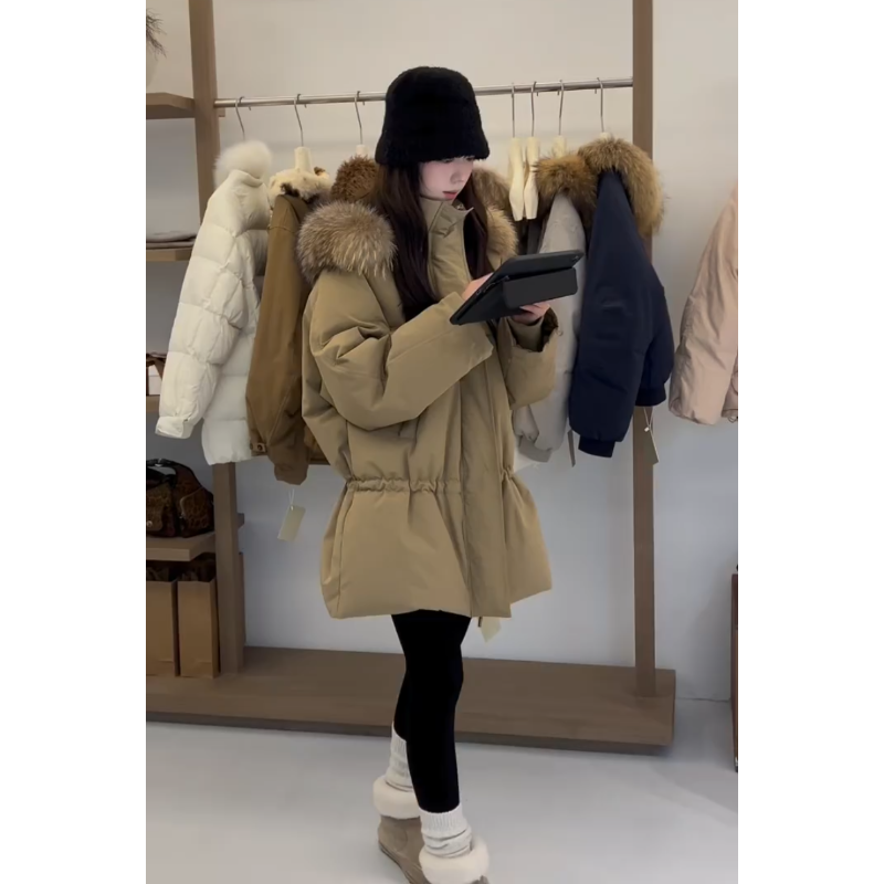 MARIE.COCO韩系千金风设计感毛领收腰中长款气质外套秋冬保暖穿搭