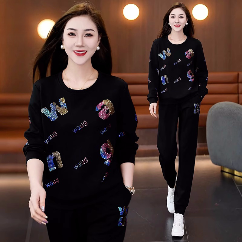 休闲运动套装女2025春秋季新款纯棉时尚洋气显瘦宽松圆领两件套潮