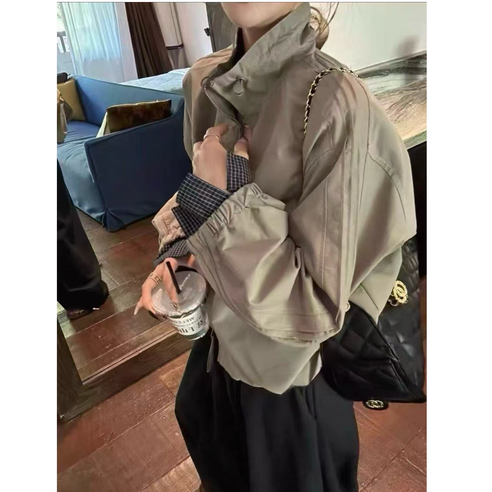 设计感格子拼接短外套女欧洲站2025年早秋新款时尚百搭显瘦上衣潮