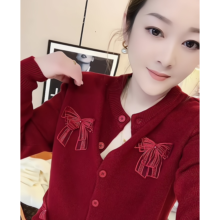 新年氛围感一字领红色翻领毛衣女冬季慵懒风长袖针织衫本命年上衣