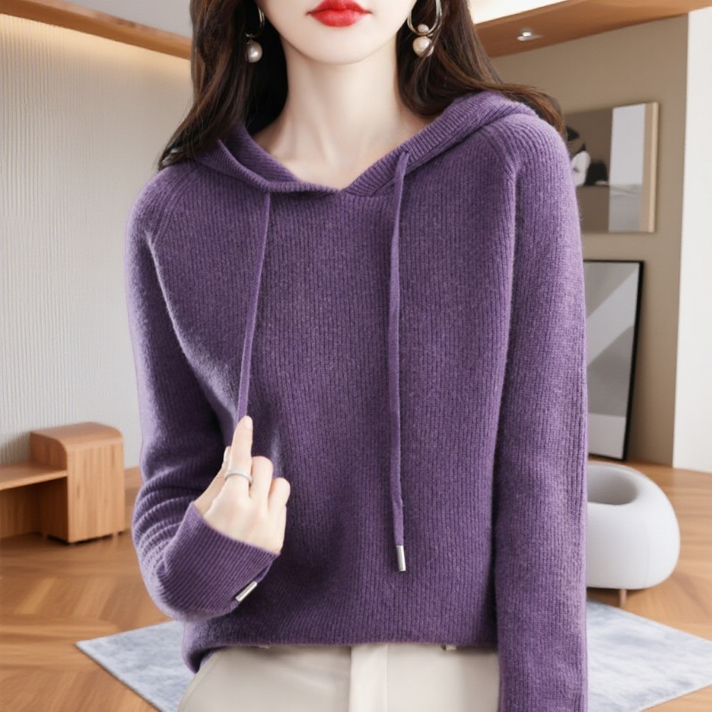 100%正品撤柜羊毛衫秋冬新款长袖连帽针女士秋冬宽松连帽羊毛衫