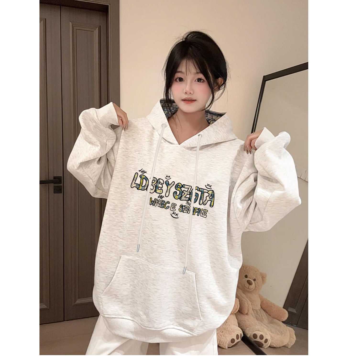 美式复古宽松刺绣设计感连帽卫衣女秋冬加绒重工秋季韩版长袖外套