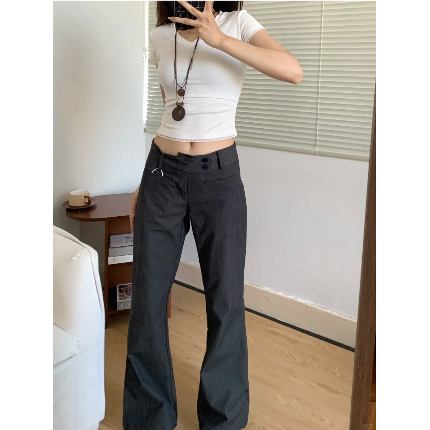 复古美式低腰西装裤女百搭显瘦直筒裤2025新款秋冬显腿长休闲裤子