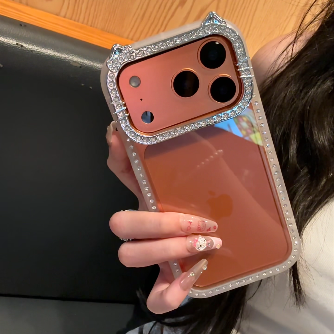 欧克里里闪钻猫耳朵适用苹果16/17promax手机壳13/14/15女款12/11