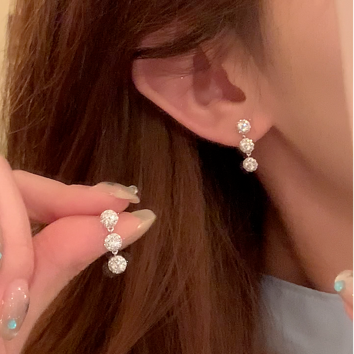 芒果饰品 铜合金锆石耳饰 秋冬轻奢闪锆流苏耳环女精致耳环耳饰