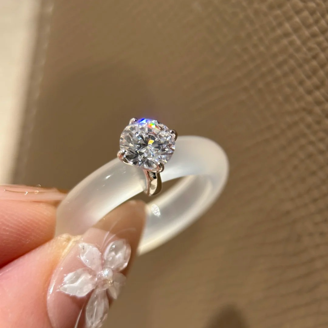 925银戒指 素白携光925银小花戒指轻奢手工气质小众彩色镶嵌满钻