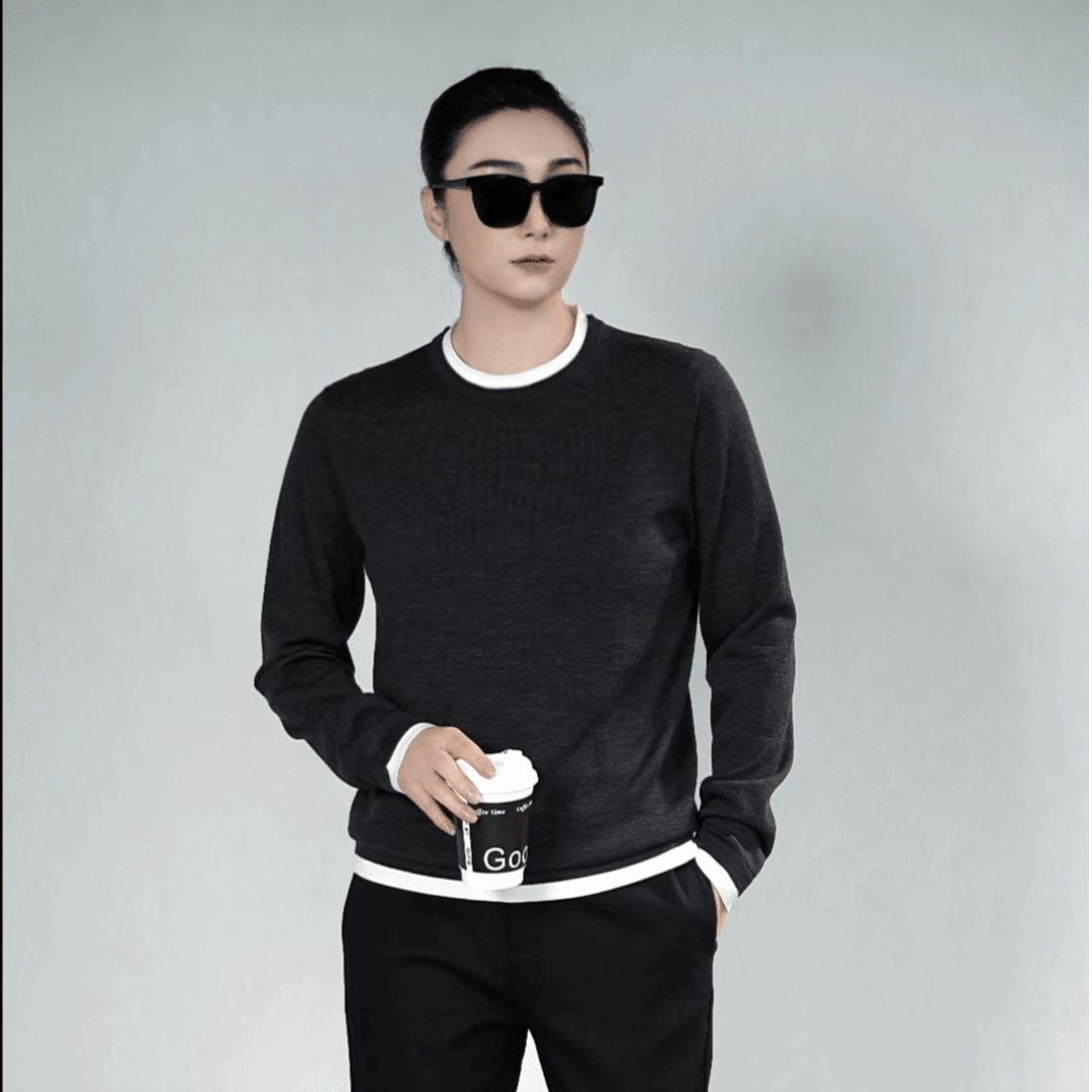 老钱风男士秋冬季2025圆领时尚针织上衣高级纯色假两件长袖针织衫