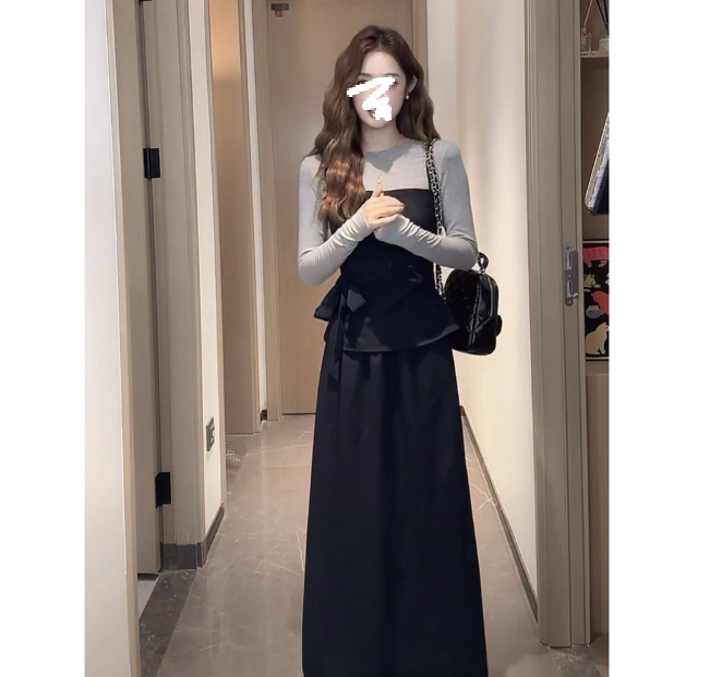 【三件套】秋季慵懒感宽松简约上衣~精致吊带~半身裙套装女3404#