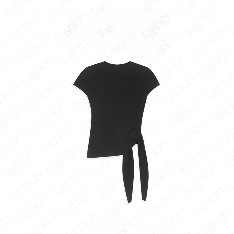 2025夏季新款纯色圆领洋气百搭系带款短袖时尚简约t恤上衣