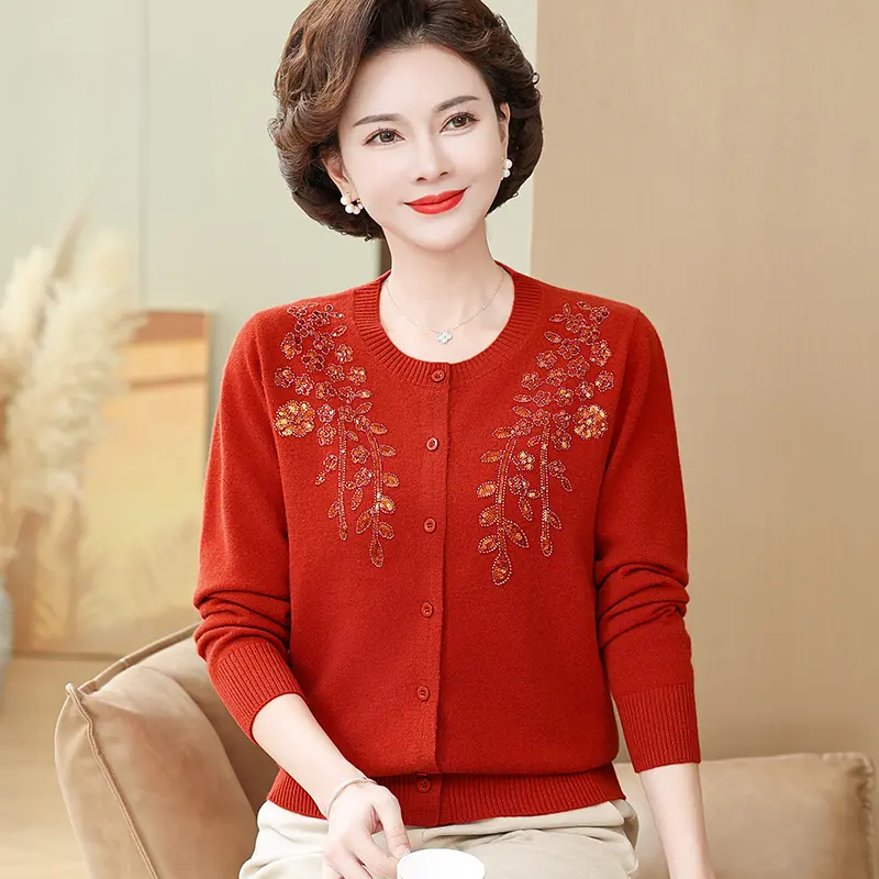 2025新款中年妈妈装春装针织衫洋气开衫中老年衣服春秋季气质上衣