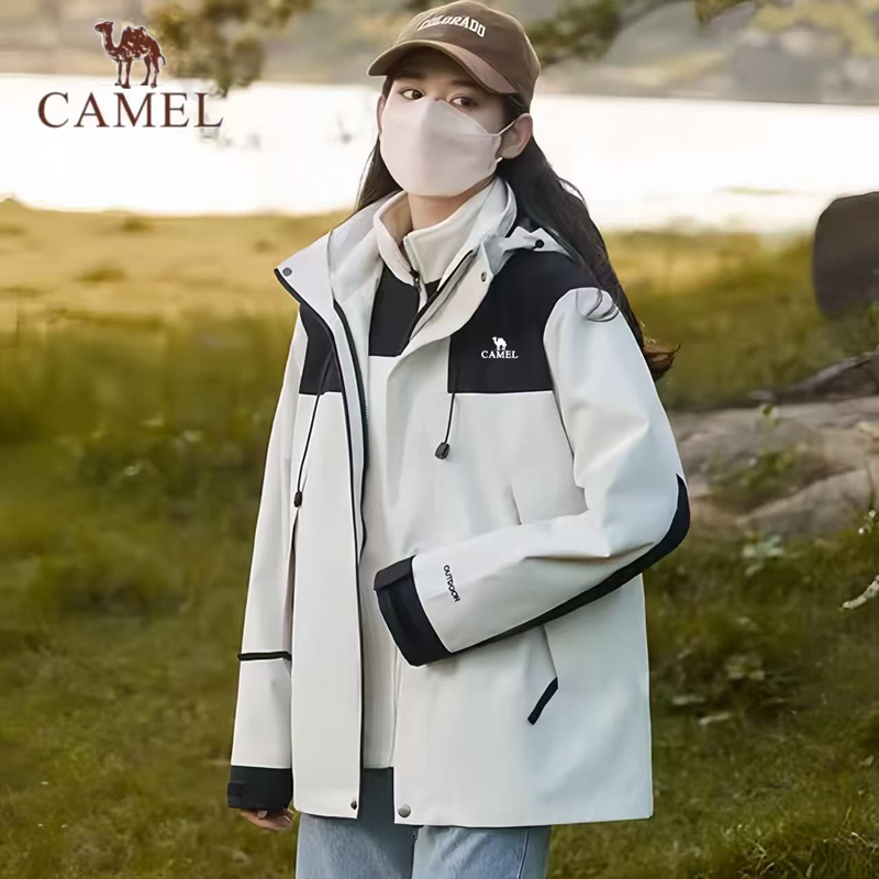 骆驼三防冲锋衣男女款秋冬季保暖防风防水连帽夹克户外登山服外套