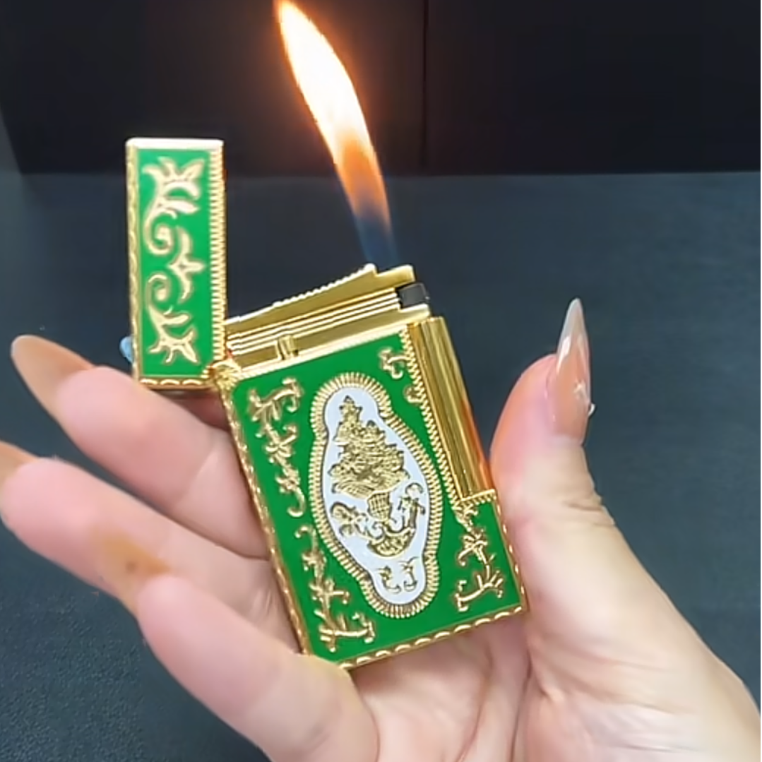 022宫廷风绿珐琅法国Dupont充气高档纯铜打火机朗声男士