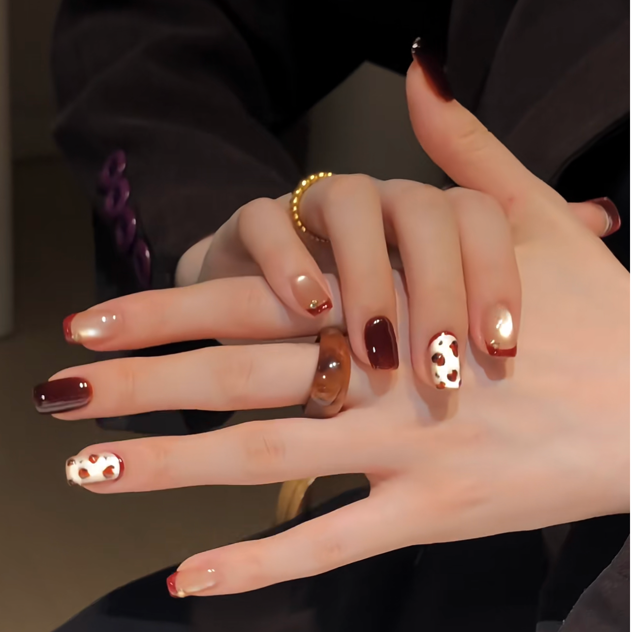 【法式豹纹】香槟豹纹轻奢猫眼美甲高级气质显白纯手工穿戴甲短款