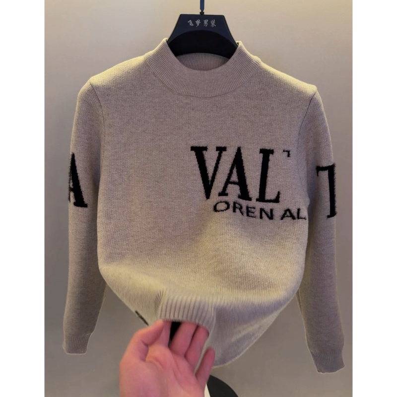 高档半高领提花加厚针织衫毛衣男士秋冬时尚保暖打底衫男装9916