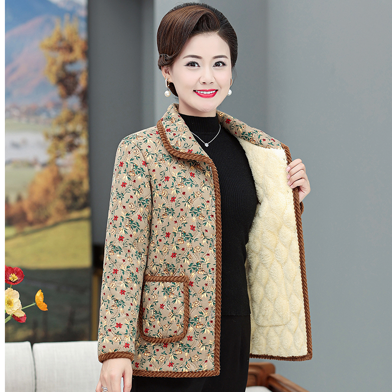 妈妈冬季秋冬装棉衣外套中老年奶奶装尺码加绒保暖碎花洋气小棉袄