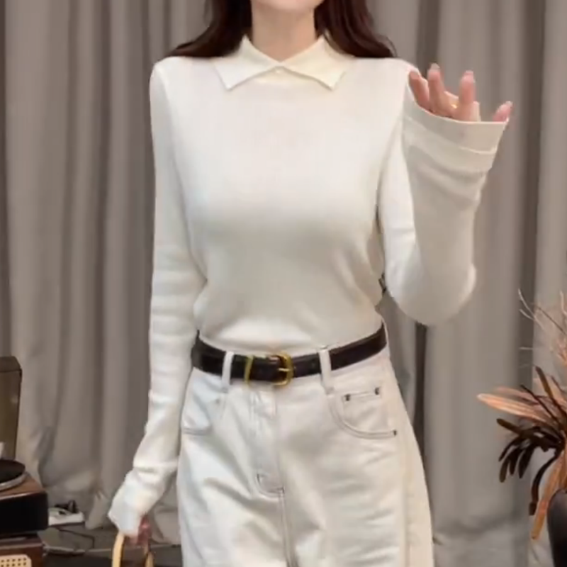 【轻暖随行】琥珀气质流光风百搭翻领针织衫上衣秋冬款女LK2507167