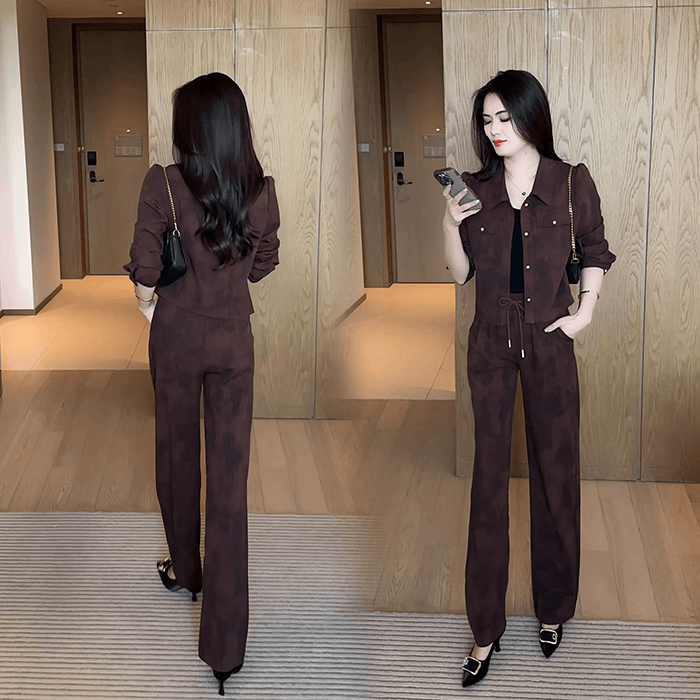 洋气减龄时尚套装女2025秋季新款复古港风短外套高腰阔腿裤两件套