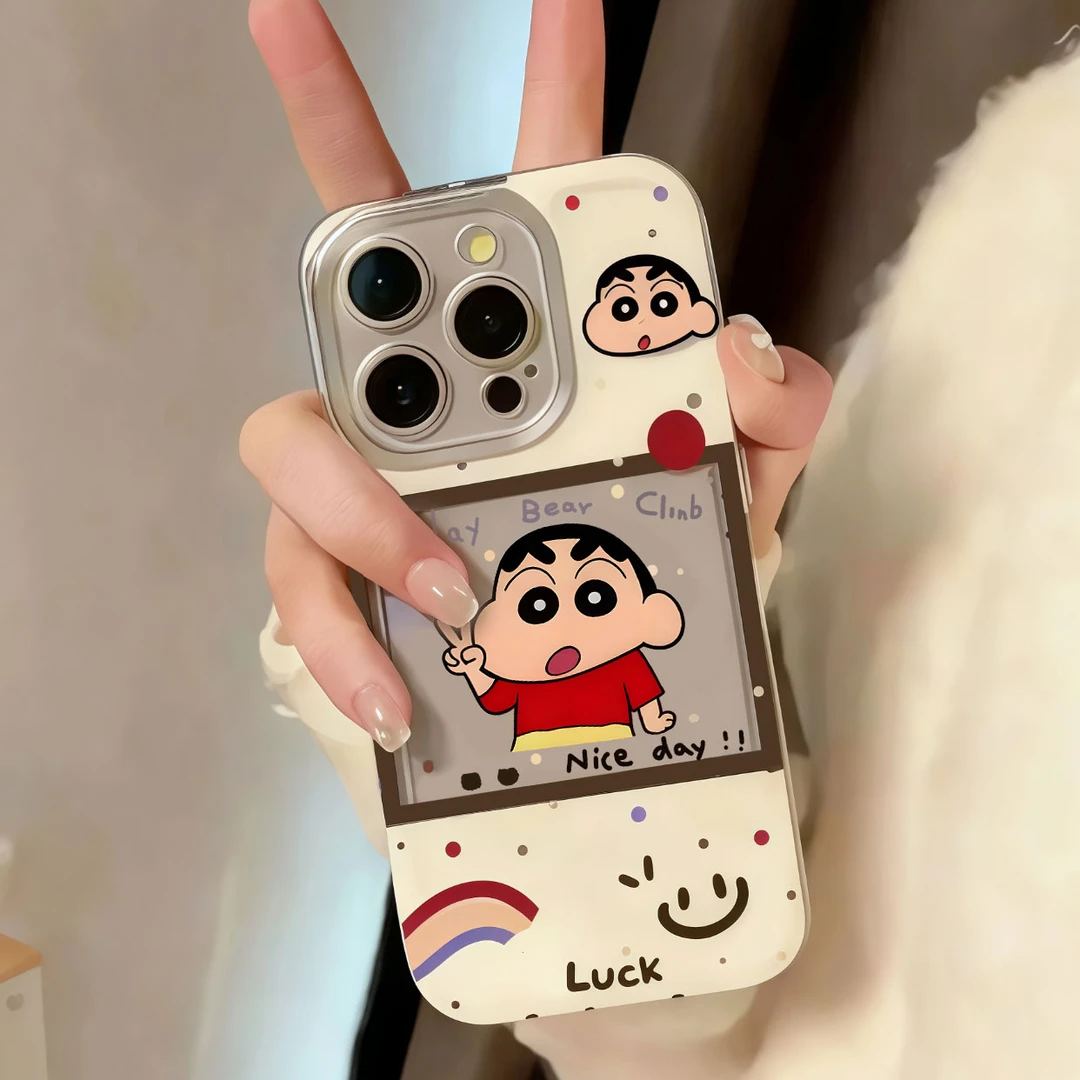 欧克里里方框笑脸小新适用iPhone17/16手机壳华为P70vivo小米oppo