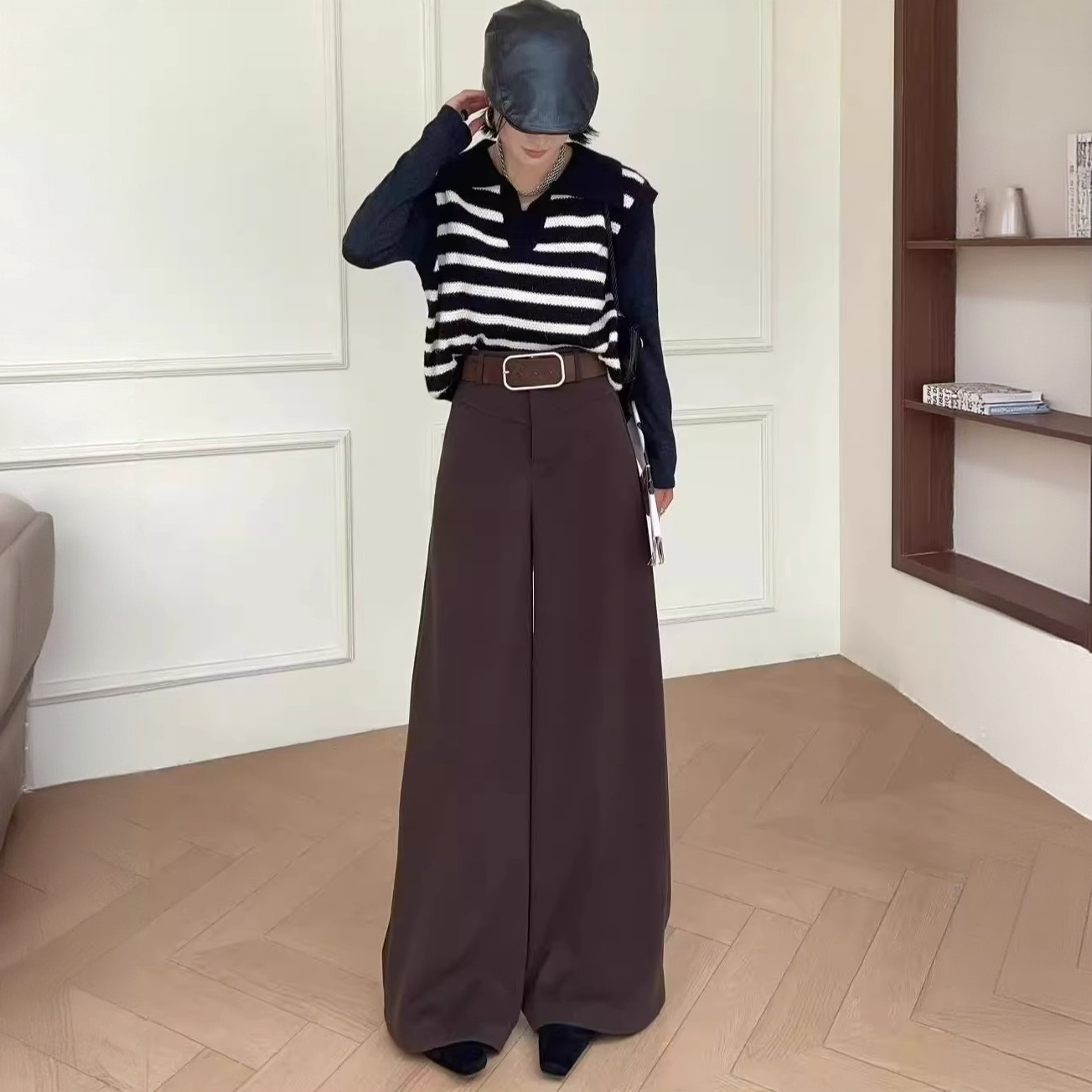 【加绒加厚】毛呢阔腿裤女秋冬季高级感垂感宽松拖地高腰休闲西装裤