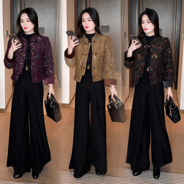 新中式时尚短外套女2025冬季新款洋气显瘦国风提花夹棉保暖棉袄潮