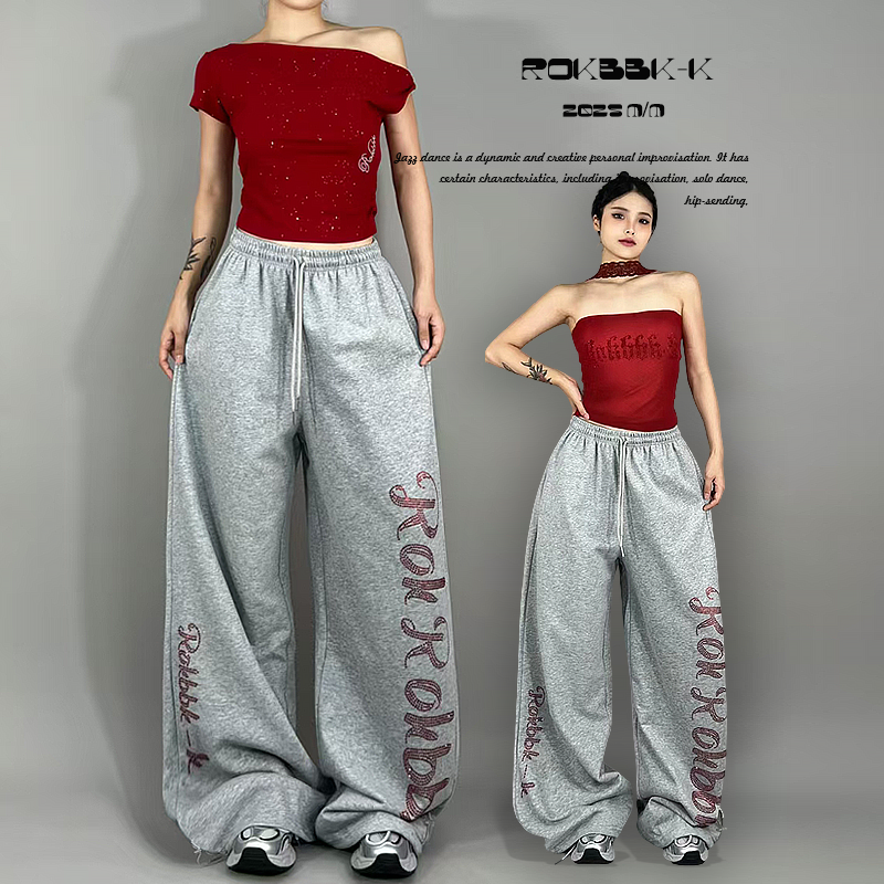 ROKBBK-K布韩街舞潮牌美式辣妹烫钻宽松休闲裤女爵士舞