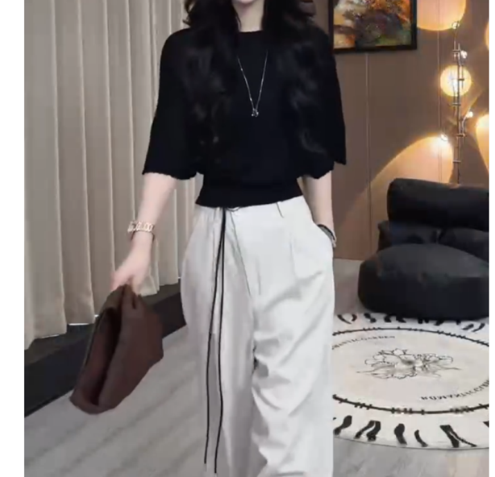 2025夏季新款同款洋气减龄韩版爆款上衣裤子女陶-Ss
