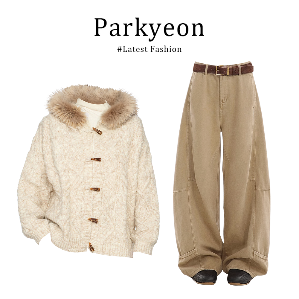 parkyeon韩系气质高级感面包服上衣两件套棉袄外套直筒宽松休闲裤