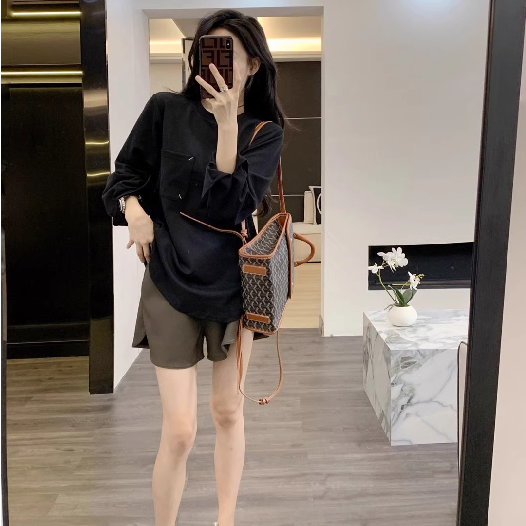 【现货】长袖t恤女2025春秋新款韩系宽松中长款休闲宽松打底衫上衣