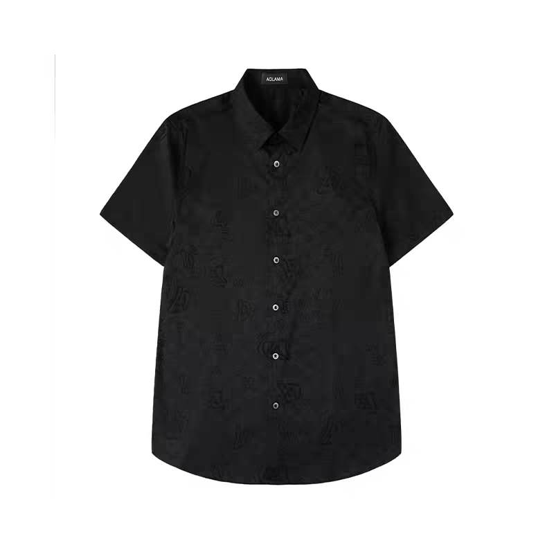 奥拉玛AOLAMA男装2025夏季新款提花修身休闲短袖衬衫880952040
