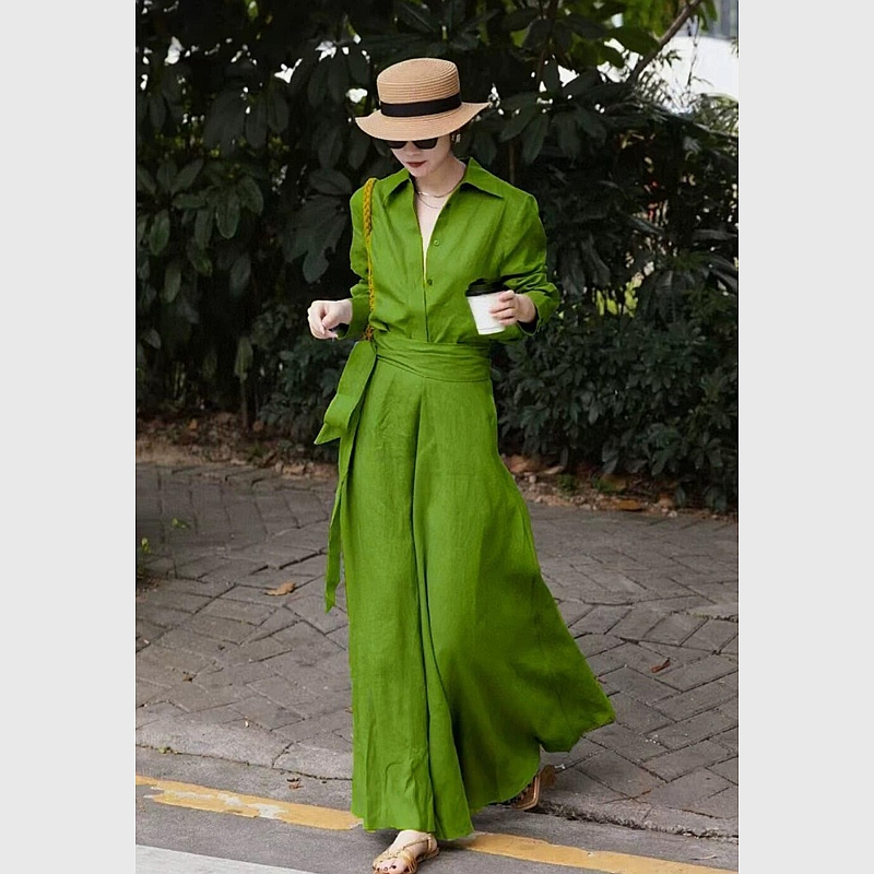 老钱风高端亚麻衬衫套装女夏季松弛感薄款防晒衬衣半身裙两件套潮