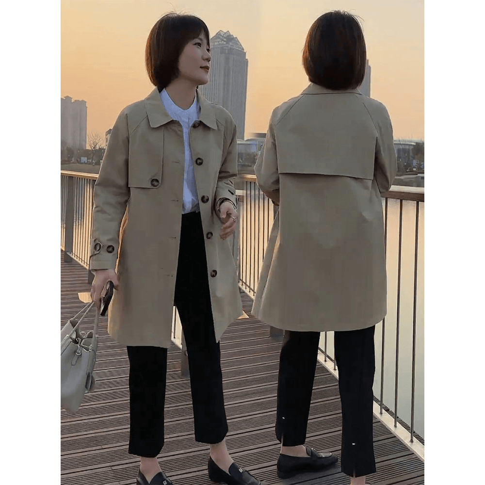 慵懒风休闲卡其色中长款风衣女士英伦风小众设计外套春秋2025新款