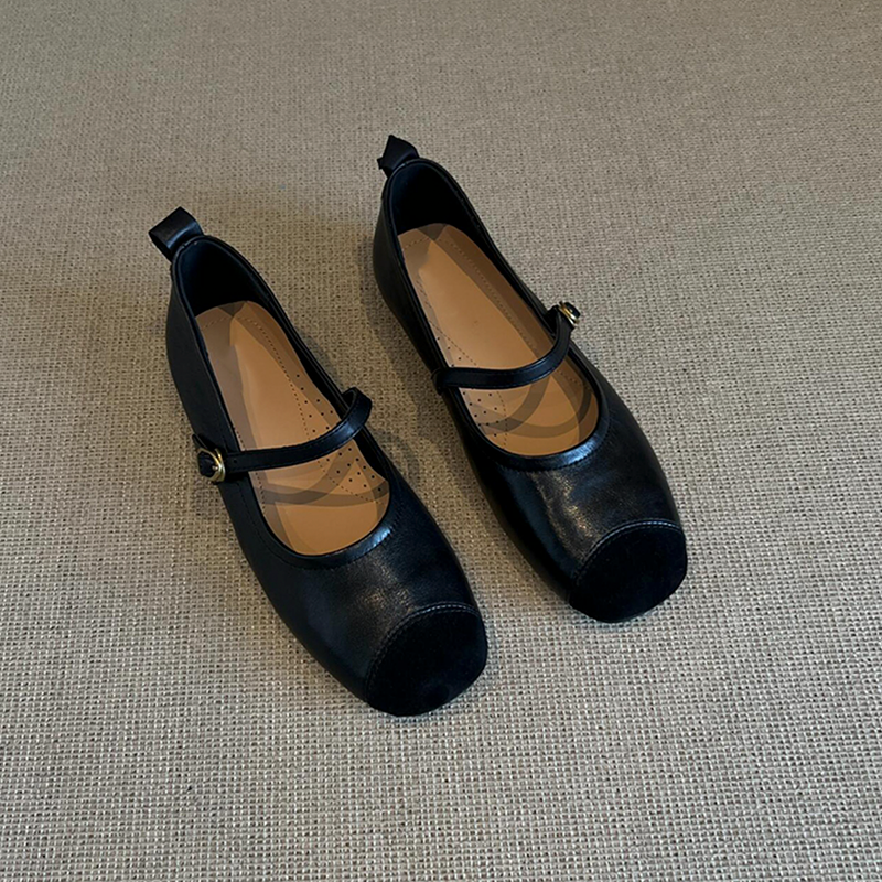 超软~复古法式单鞋女平底芭蕾舞鞋浅口软底玛丽珍鞋圆头拼接单鞋