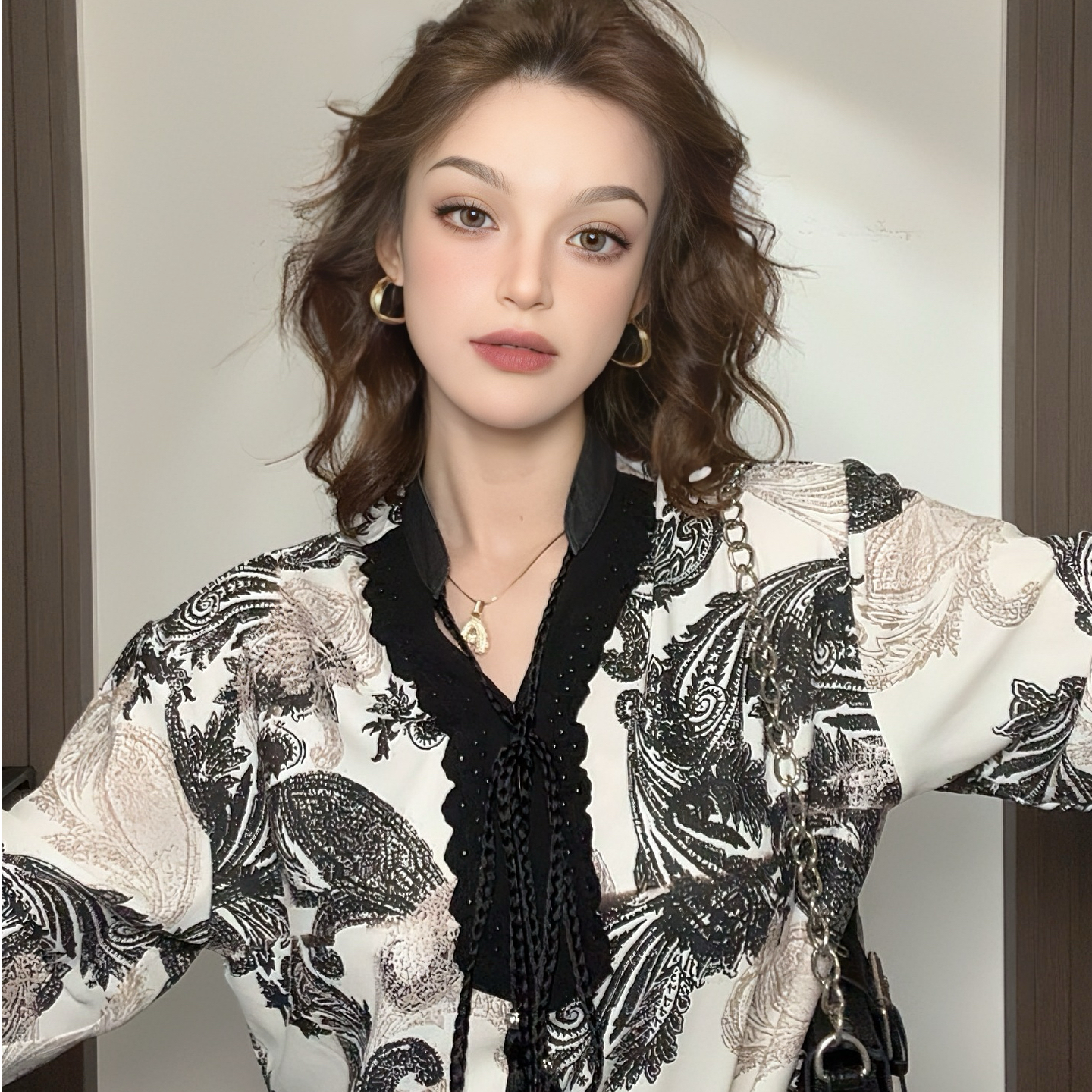 波西米亚腰果花高定时尚气质减龄棉印花法式精致上衣气质小衬衫