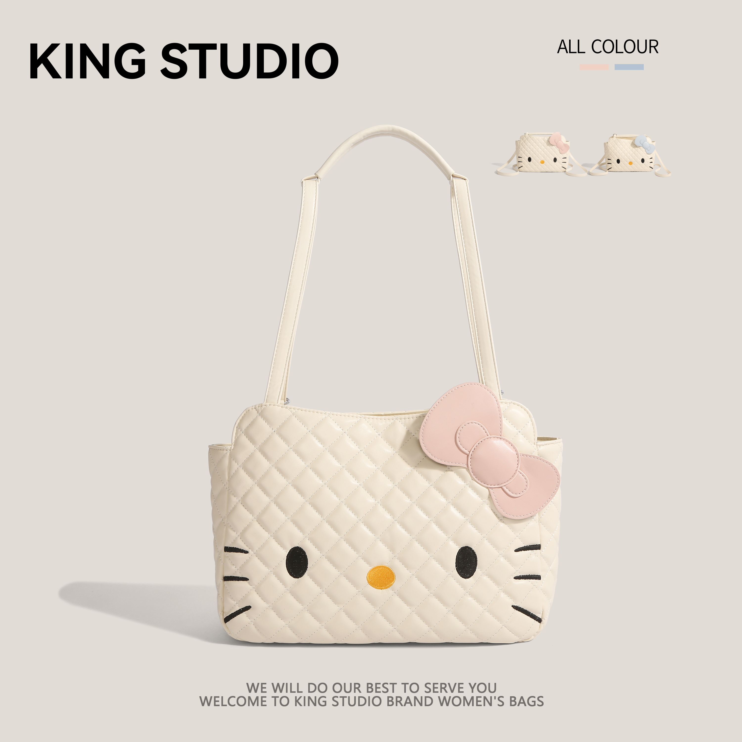 可爱hellokitty双肩包包女2025新款时尚卡通托特包大容量菱格背包