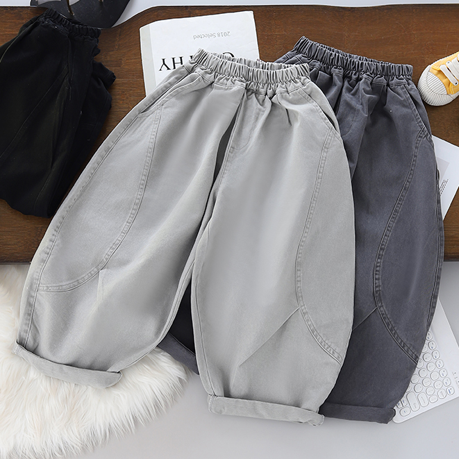 纯棉春秋潮款男童弯刀裤高级感痞帅宽松童装韩版6-12岁工装裤长裤