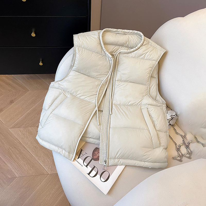 抽绳圆领羽绒棉服马甲女2025新款外穿冬加厚保暖叠穿马夹背心外套