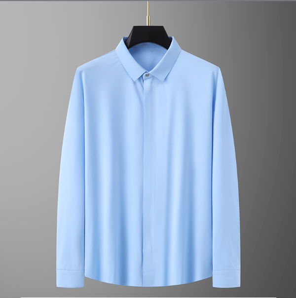 大码男士时尚拉链百搭纯色加肥加大翻领男商务休闲衬衫透气衬衣PX