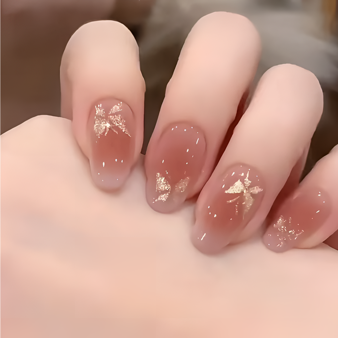 【鎏金蝶影】裸色冰透蝴蝶猫眼美甲款式推荐2025爆款纯手工穿戴甲