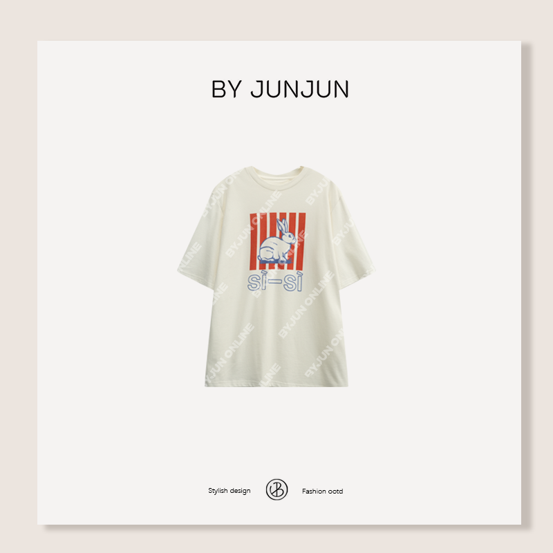 ByJunjun 秋季新款女装【大白兔】印花短袖圆领T恤