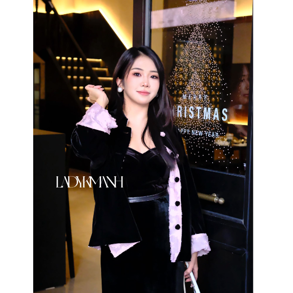 新款原创设计立领单排扣长袖厚款植物花卉上衣西服秋冬重工黑色