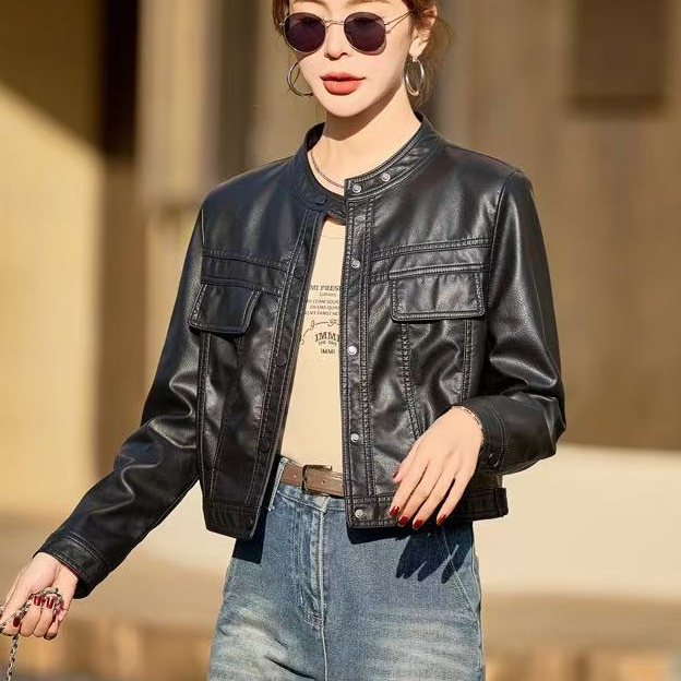 皮衣女短款休闲百搭2025春秋新款时尚机车服上衣小个子皮夹克外套