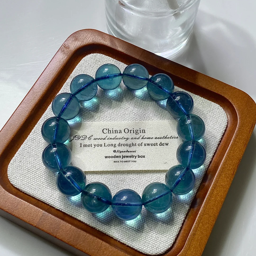 海蓝宝石（处理）收藏级黑爆闪魔鬼蓝透体星光海蓝宝手串多样性发一