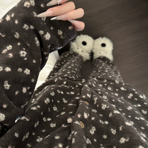 甜美德绒碎花开衫睡衣女2025冬季新款大码舒适亲肤家居服套装保暖